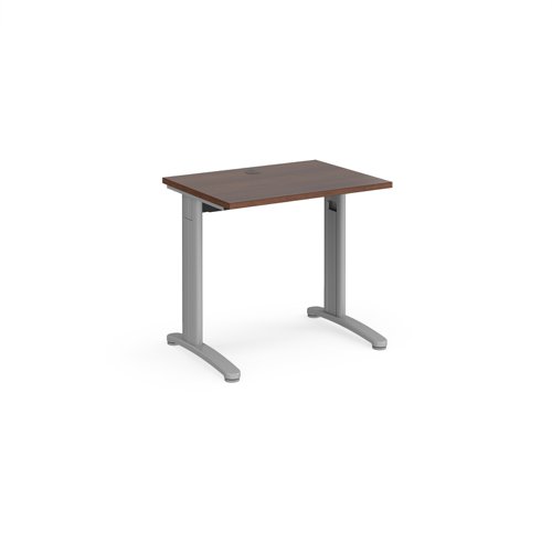 TR10 straight desk 800mm x 600mm - silver frame, walnut top T608SW Buy online at Office 5Star or contact us Tel 01594 810081 for assistance