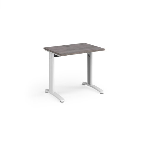 TR10 straight desk 800mm x 600mm - white frame, grey oak top T608WGO Buy online at Office 5Star or contact us Tel 01594 810081 for assistance