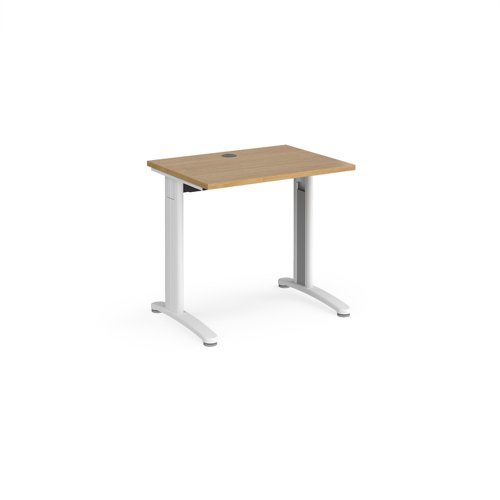 TR10 straight desk 800mm x 600mm - white frame, oak top T608WO Buy online at Office 5Star or contact us Tel 01594 810081 for assistance