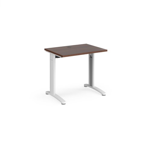 TR10 straight desk 800mm x 600mm - white frame, walnut top