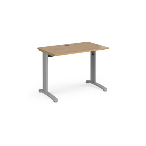 TR10 straight desk 1000mm x 600mm - silver frame, oak top T610SO Buy online at Office 5Star or contact us Tel 01594 810081 for assistance