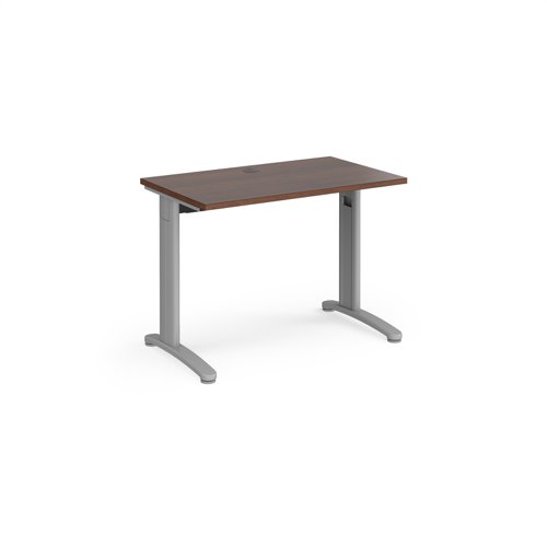 TR10 straight desk 1000mm x 600mm - silver frame, walnut top T610SW Buy online at Office 5Star or contact us Tel 01594 810081 for assistance