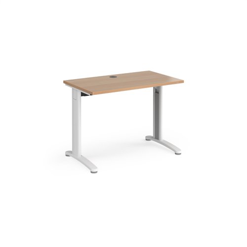 TR10 straight desk 1000mm x 600mm - white frame, beech top