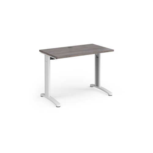 TR10 straight desk 1000mm x 600mm - white frame, grey oak top T610WGO Buy online at Office 5Star or contact us Tel 01594 810081 for assistance