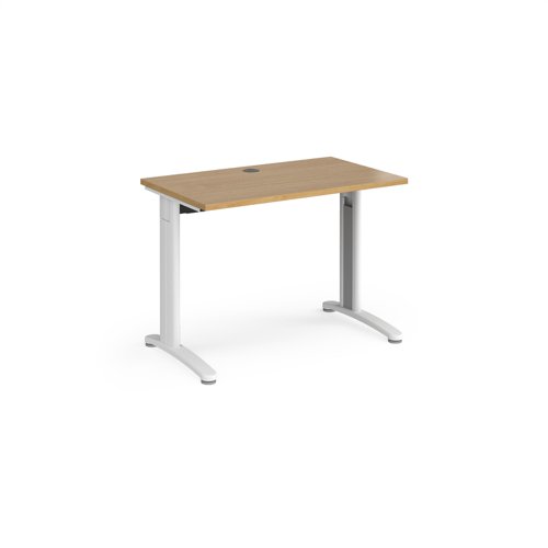 TR10 straight desk 1000mm x 600mm - white frame, oak top T610WO Buy online at Office 5Star or contact us Tel 01594 810081 for assistance