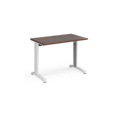 TR10 straight desk 1000mm x 600mm - white frame, walnut top T610WW Buy online at Office 5Star or contact us Tel 01594 810081 for assistance