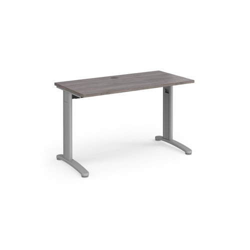 TR10 straight desk 1200mm x 600mm - silver frame, grey oak top T612SGO Buy online at Office 5Star or contact us Tel 01594 810081 for assistance