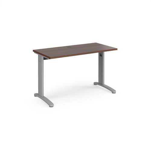 TR10 straight desk 1200mm x 600mm - silver frame, walnut top T612SW Buy online at Office 5Star or contact us Tel 01594 810081 for assistance