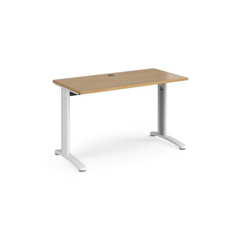 TR10 straight desk 1200mm x 600mm - white frame, oak top T612WO Buy online at Office 5Star or contact us Tel 01594 810081 for assistance