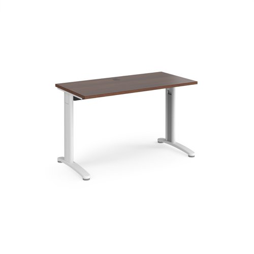 TR10 straight desk 1200mm x 600mm - white frame, walnut top T612WW Buy online at Office 5Star or contact us Tel 01594 810081 for assistance
