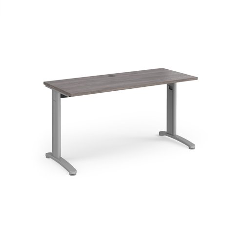 TR10 straight desk 1400mm x 600mm - silver frame, grey oak top T614SGO Buy online at Office 5Star or contact us Tel 01594 810081 for assistance