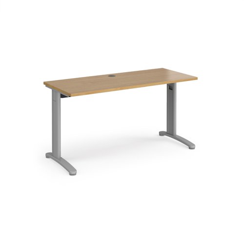 TR10 straight desk 1400mm x 600mm - silver frame, oak top T614SO Buy online at Office 5Star or contact us Tel 01594 810081 for assistance