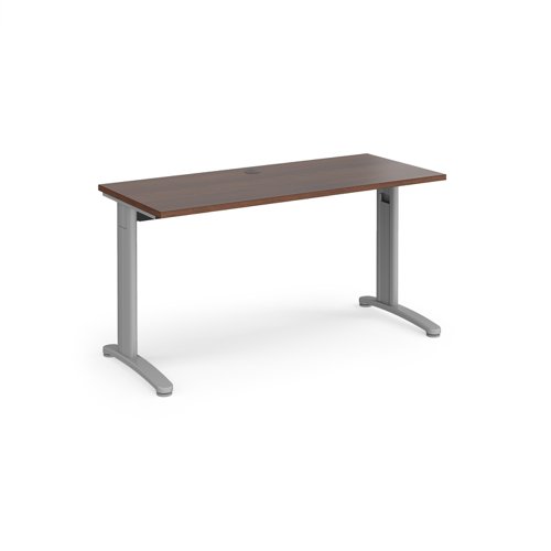 TR10 straight desk 1400mm x 600mm - silver frame, walnut top T614SW Buy online at Office 5Star or contact us Tel 01594 810081 for assistance