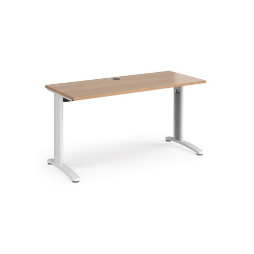 T614WB TR10 straight desk 1400mm x 600mm - white frame, beech top
