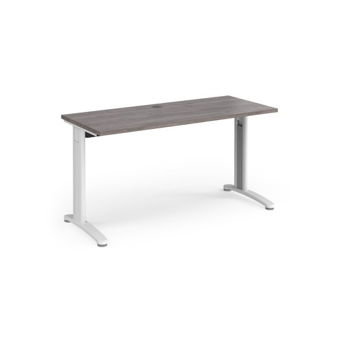TR10 straight desk 1400mm x 600mm - white frame, grey oak top T614WGO Buy online at Office 5Star or contact us Tel 01594 810081 for assistance