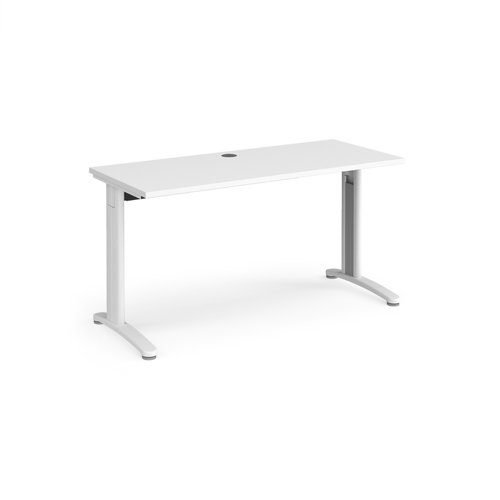 T614WWH TR10 straight desk 1400mm x 600mm - white frame, white top