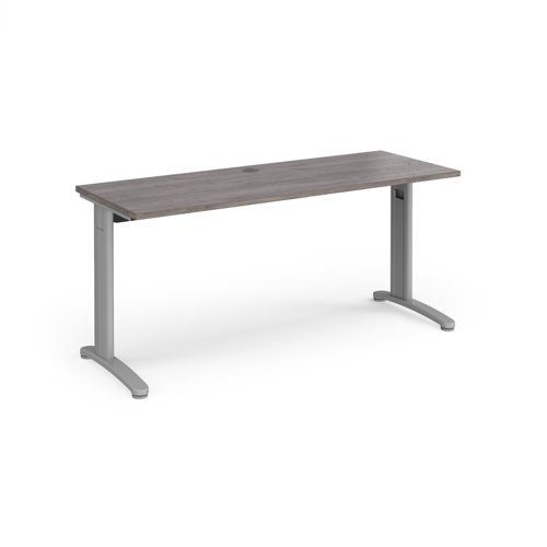 TR10 straight desk 1600mm x 600mm - silver frame, grey oak top T616SGO Buy online at Office 5Star or contact us Tel 01594 810081 for assistance