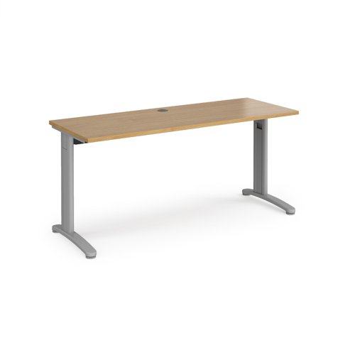 TR10 straight desk 1600mm x 600mm - silver frame, oak top T616SO Buy online at Office 5Star or contact us Tel 01594 810081 for assistance