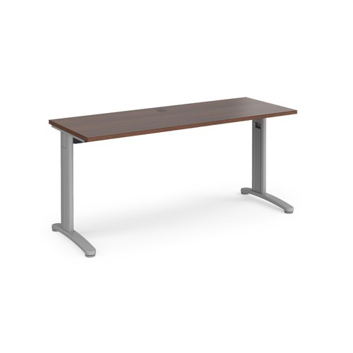 TR10 straight desk 1600mm x 600mm - silver frame, walnut top T616SW Buy online at Office 5Star or contact us Tel 01594 810081 for assistance