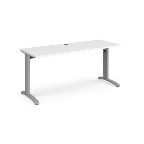 T616SWH TR10 straight desk 1600mm x 600mm - silver frame, white top