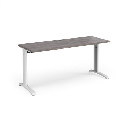TR10 straight desk 1600mm x 600mm - white frame, grey oak top