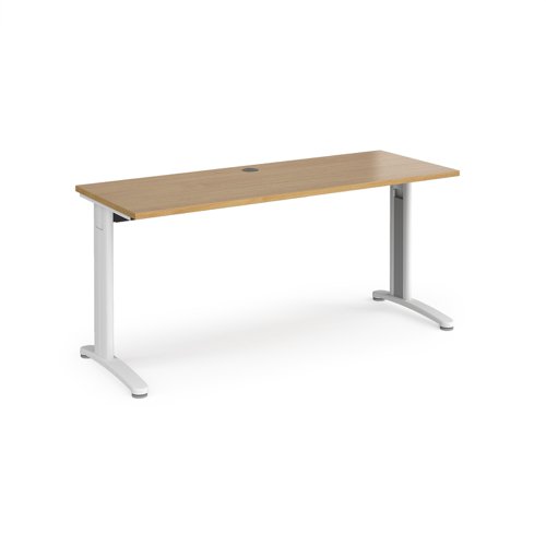 TR10 straight desk 1600mm x 600mm - white frame, oak top T616WO Buy online at Office 5Star or contact us Tel 01594 810081 for assistance