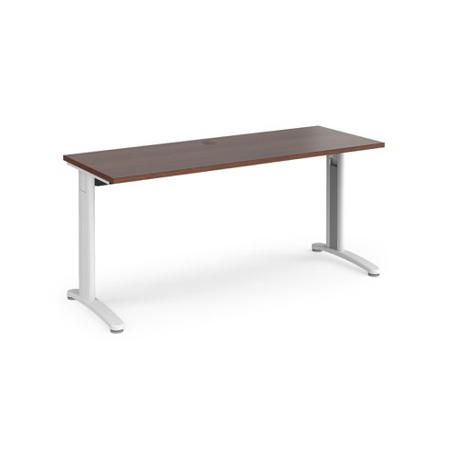 TR10 straight desk 1600mm x 600mm - white frame, walnut top