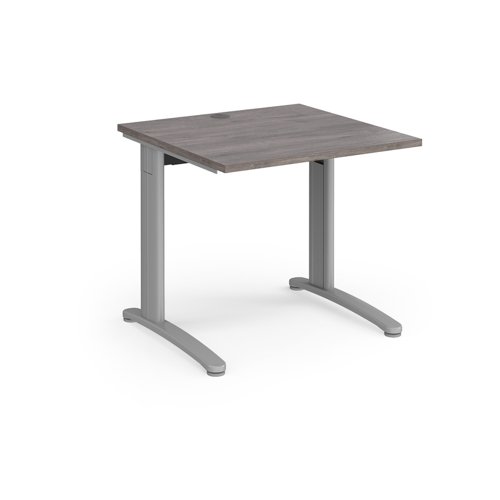 TR10 straight desk 800mm x 800mm - silver frame, grey oak top T8SGO Buy online at Office 5Star or contact us Tel 01594 810081 for assistance