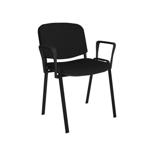 Taurus meeting room stackable chair with black frame and fixed arms - black