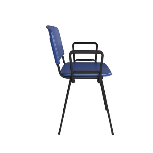 Taurus plastic meeting room stackable chair with fixed arms - blue with black frame