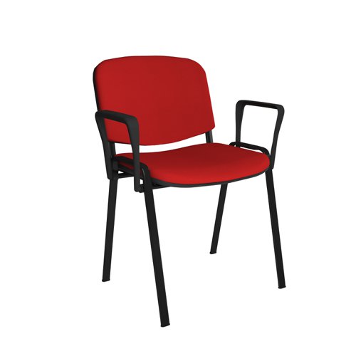 Taurus meeting room stackable chair with black frame and fixed arms - red