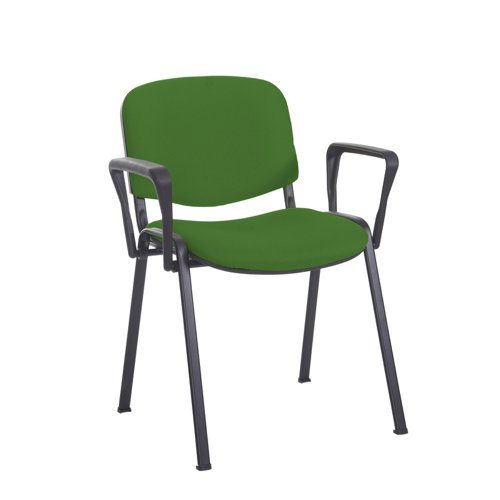 Taurus meeting room stackable chair with black frame and fixed arms - made to order