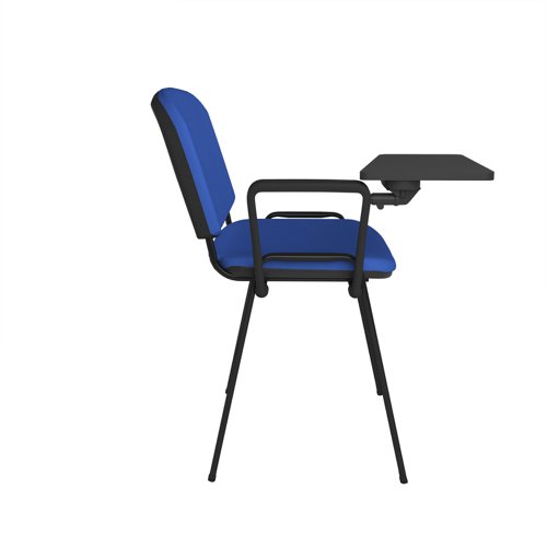 Taurus meeting room chair with black frame and writing tablet - blue TAU40004-B Buy online at Office 5Star or contact us Tel 01594 810081 for assistance