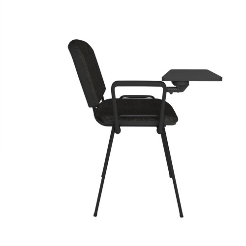 Taurus meeting room chair with black frame and writing tablet - charcoal