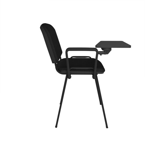 Taurus meeting room chair with black frame and writing tablet - black TAU40004-K Buy online at Office 5Star or contact us Tel 01594 810081 for assistance