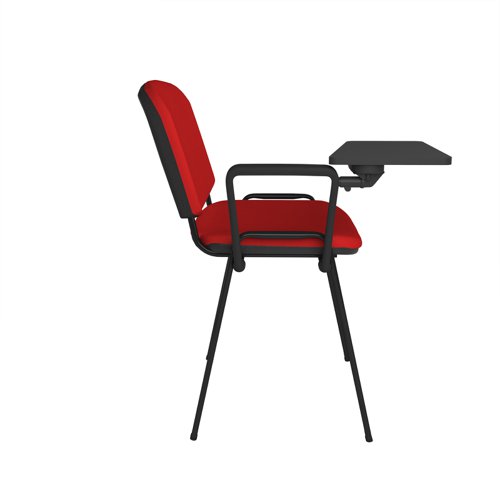 Taurus meeting room chair with black frame and writing tablet - red TAU40004-R Buy online at Office 5Star or contact us Tel 01594 810081 for assistance