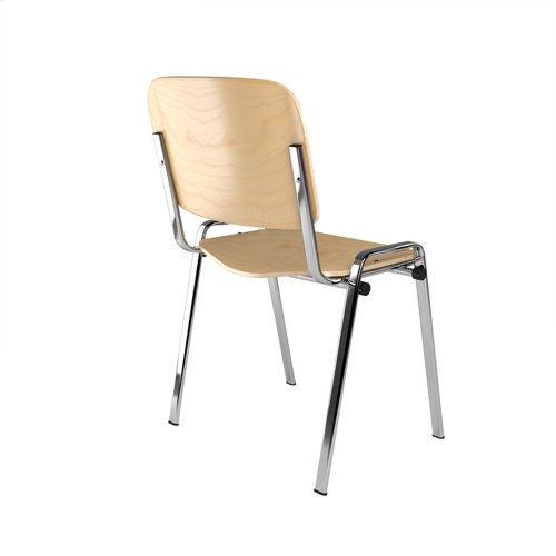 Taurus wooden meeting room stackable chair with no arms - beech with chrome frame TAU40005-W Buy online at Office 5Star or contact us Tel 01594 810081 for assistance