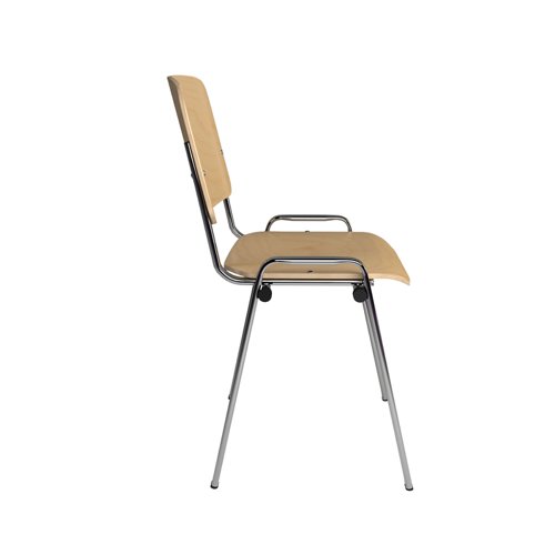 Taurus wooden meeting room stackable chair with no arms - beech with chrome frame Dams International