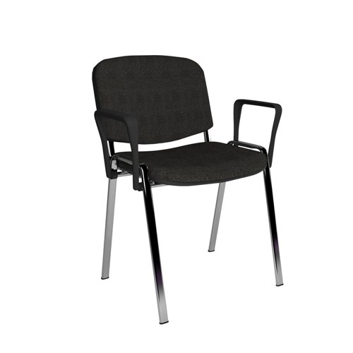 Taurus meeting room stackable chair with chrome frame and fixed arms - charcoal
