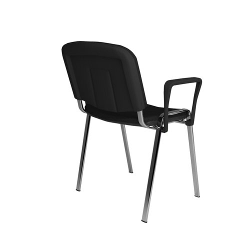 TAU40006-K Taurus meeting room stackable chair with chrome frame and fixed arms - black