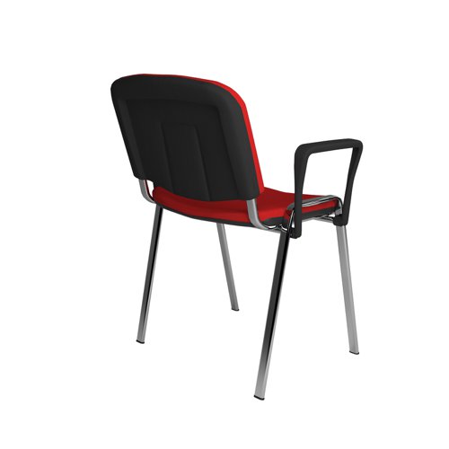 Taurus meeting room stackable chair with chrome frame and fixed arms - red  TAU40006-R