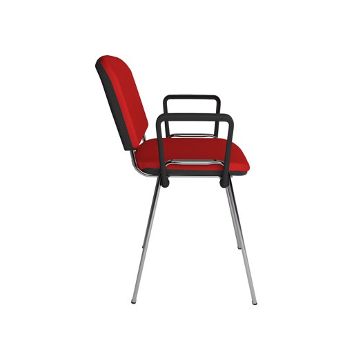 Taurus meeting room stackable chair with chrome frame and fixed arms - red