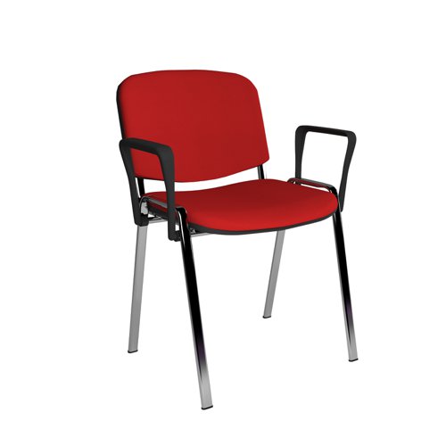 Taurus Meeting Room Stackable Chair With Chrome Frame And Fixed Arms Red