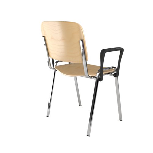 Taurus wooden meeting room stackable chair with fixed arms - beech with chrome frame Dams International