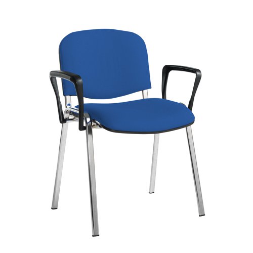 Taurus meeting room stackable chair with chrome frame and fixed arms - Scuba Blue