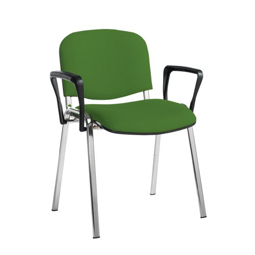 Taurus meeting room stackable chair with chrome frame and fixed arms - made to order