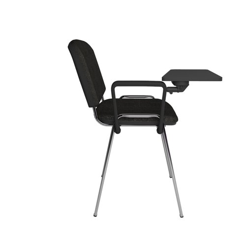 Taurus meeting room chair with chrome frame and writing tablet - charcoal
