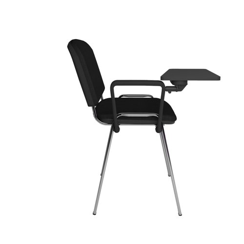 Taurus meeting room chair with chrome frame and writing tablet - black