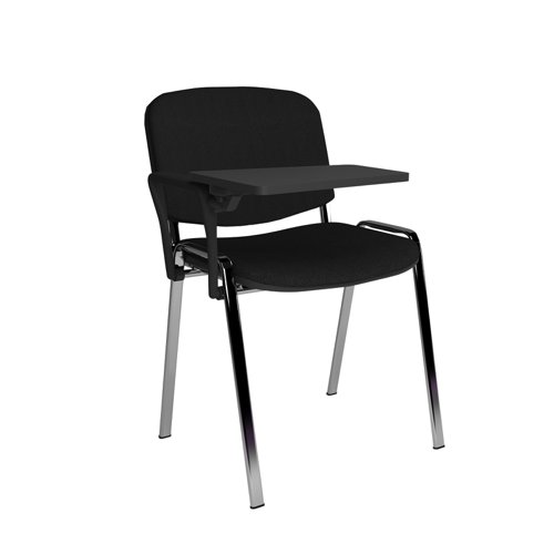 Taurus meeting room chair with chrome frame and writing tablet - black