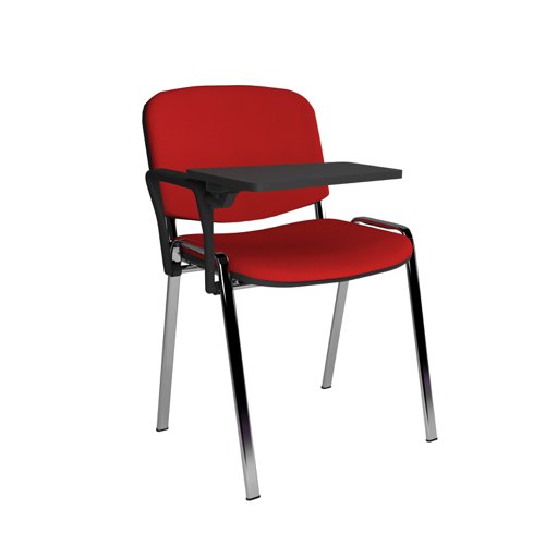 Taurus meeting room chair with chrome frame and writing tablet - red